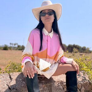 "Boho Ibiza" abstract print oversize shirt - Size M